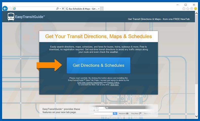 Website used to promote Easy Transit Guide browser hijacker