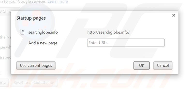 Removing searchglobe.info from Google Chrome homepage