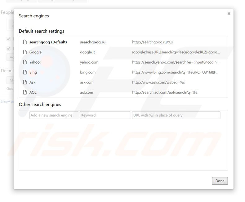 Removing searchgoog.ru from Google Chrome default search engine