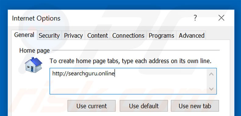 Removing searchguru.online from Internet Explorer homepage