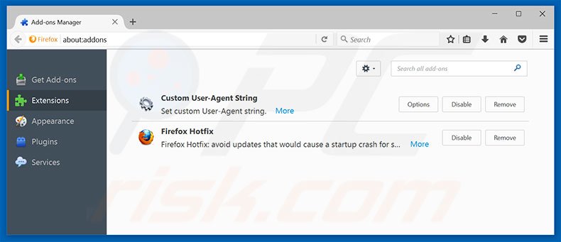 Removing searchisweb.com related Mozilla Firefox extensions