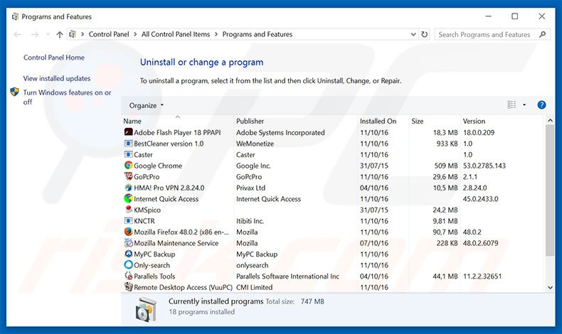 searchisweb.com browser hijacker uninstall via Control Panel