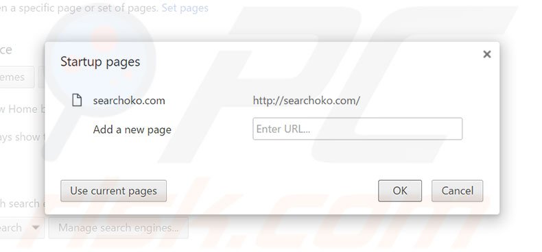 Removing searchoko.com from Google Chrome homepage