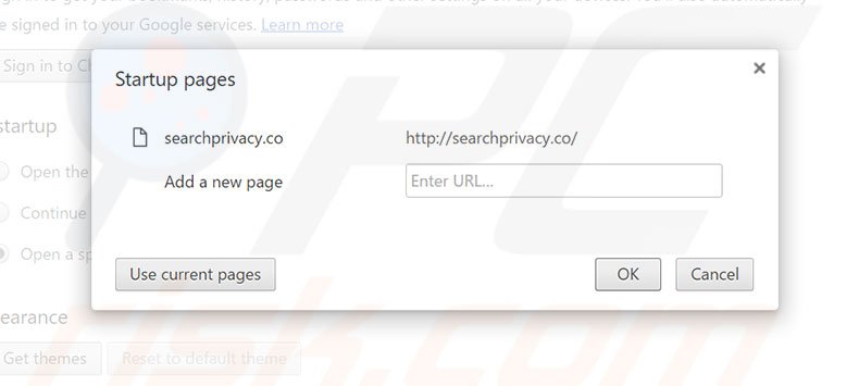 Removing searchprivacy.co from Google Chrome homepage