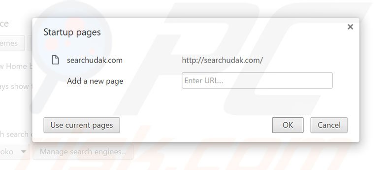 Removing searchudak.com from Google Chrome homepage