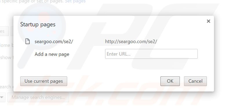 Removing seargoo.com from Google Chrome homepage
