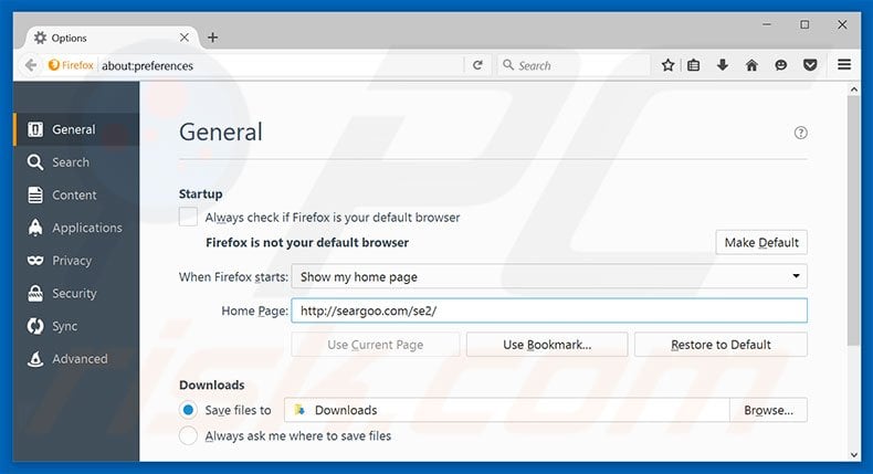 Removing seargoo.com from Mozilla Firefox homepage