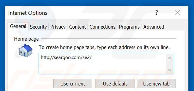 Removing seargoo.com from Internet Explorer homepage