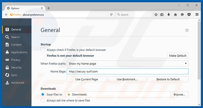 Removing secury-surf.com from Mozilla Firefox homepage