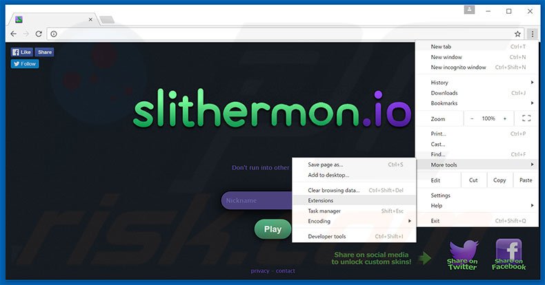 Removing Slithermon  ads from Google Chrome step 1