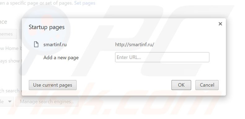 Removing smartinf.ru from Google Chrome homepage