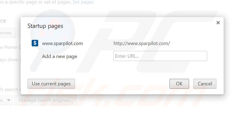 Removing sparpilot.com from Google Chrome homepage