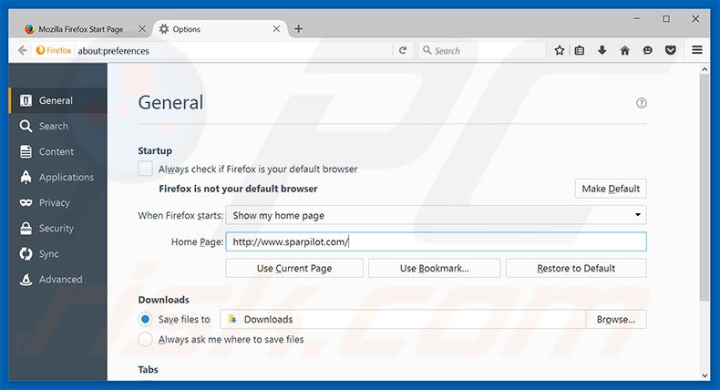 Removing sparpilot.com from Mozilla Firefox homepage