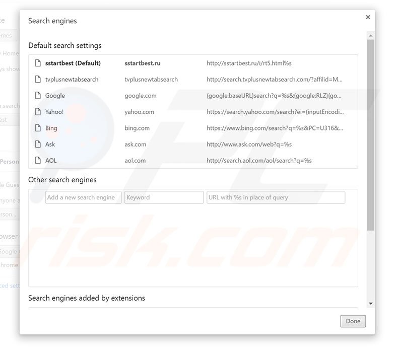 Removing sstartbest.ru from Google Chrome default search engine