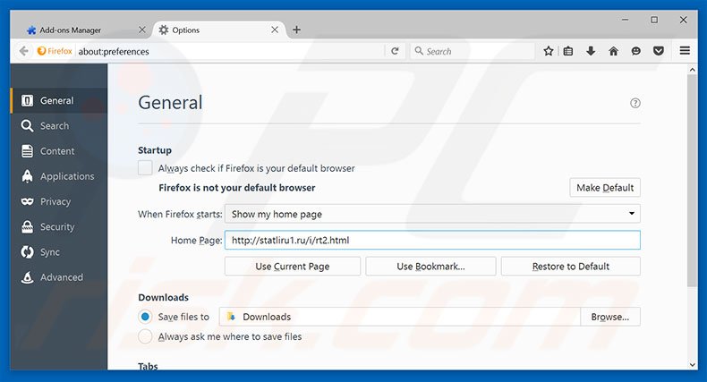 Removing statliru1.ru from Mozilla Firefox homepage