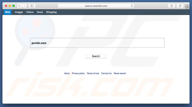 search.swissfist.com browser hijacker on a Mac computer