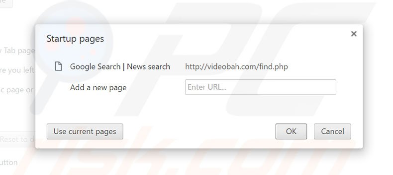 Removing videobah.com from Google Chrome homepage