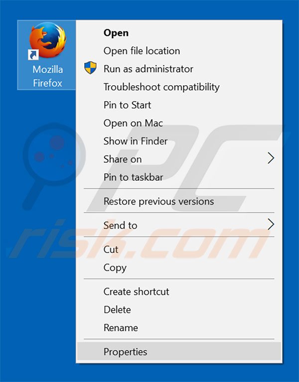 Removing webbooks.site from Mozilla Firefox shortcut target step 1