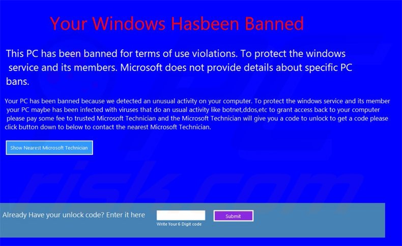windows has been banned scam variant 2