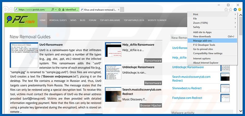 Removing Windows Management ads from Internet Explorer step 1