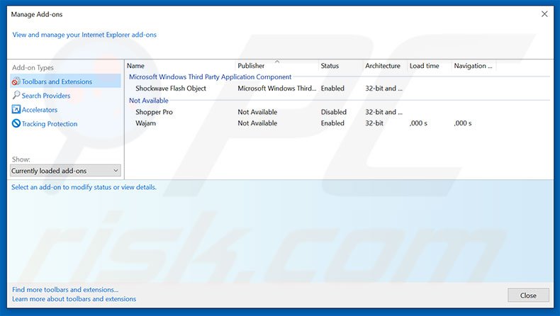 Removing Windows Session Console Weather ads from Internet Explorer step 2