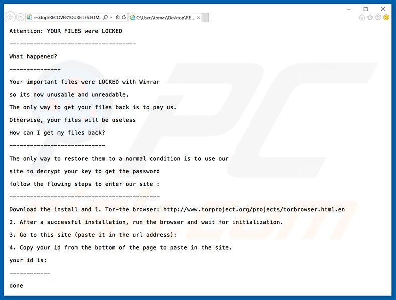 Winrared ransomware html file