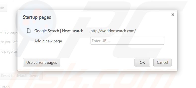 Removing worldonsearch.com from Google Chrome homepage