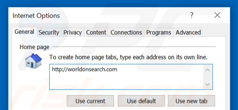 Removing worldonsearch.com from Internet Explorer homepage