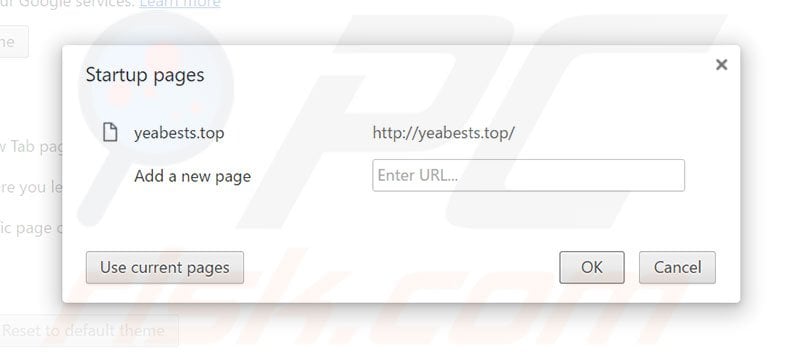 Removing yeabests.top from Google Chrome homepage