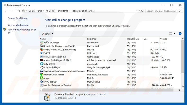 yeabests.top browser hijacker uninstall via Control Panel