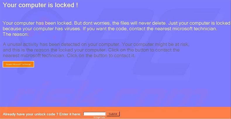 Your computer is locked ! scam
