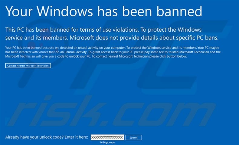 Your Windows has been banned scam