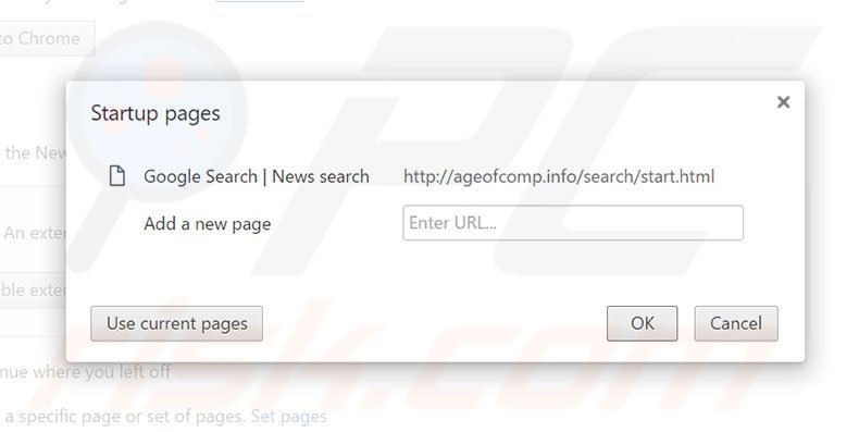 Removing ageofcomp.com from Google Chrome homepage