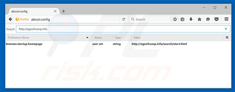 Removing ageofcomp.com from Mozilla Firefox default search engine