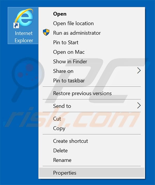 Removing ageofcomp.com from Internet Explorer shortcut target step 1