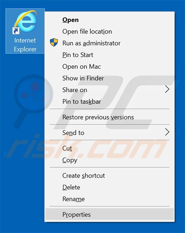 Removing bestsearch-online.com from Internet Explorer shortcut target step 1