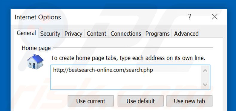 Removing bestsearch-online.com from Internet Explorer homepage