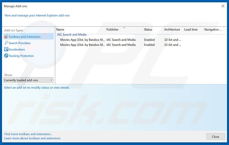 Removing ContentPush ads from Internet Explorer step 2