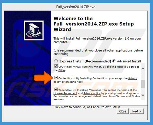 ContentPush adware distributing installer