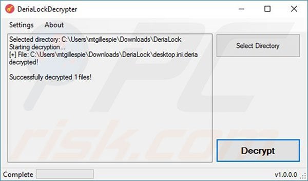 DeriaLock ransomware decrypter