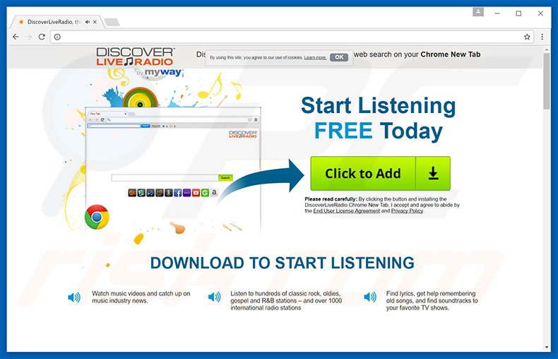 Website used to promote DiscoverLiveRadio browser hijacker