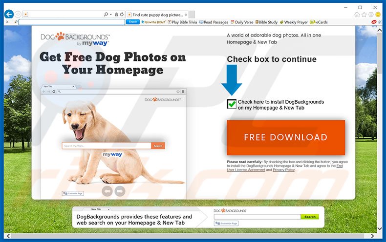 Website used to promote DogBackgrounds browser hijacker