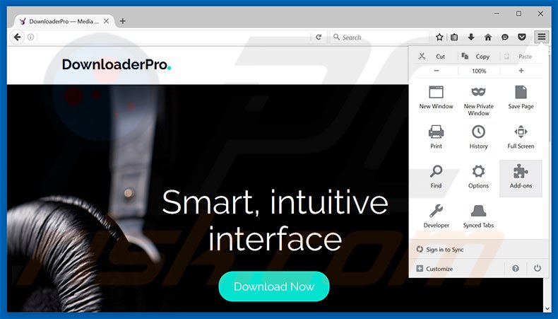 Removing DownloaderPro ads from Mozilla Firefox step 1