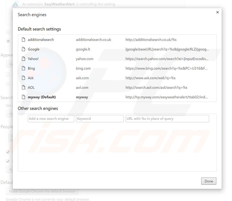 Removing hp.myway.com from Google Chrome default search engine