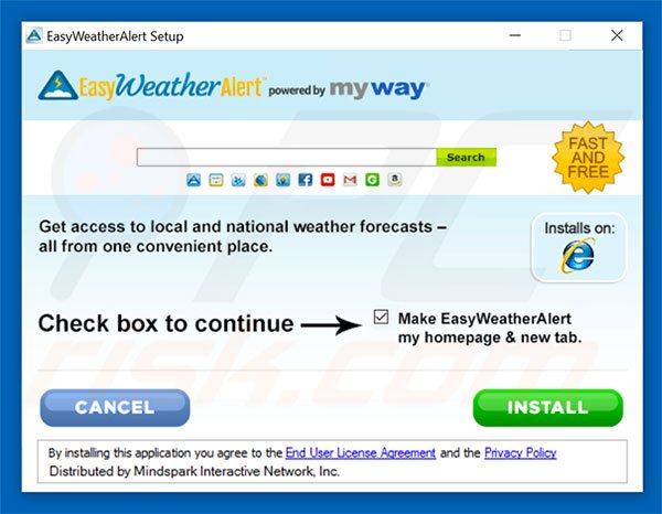 Official EasyWeatherAlert browser hijacker installation setup