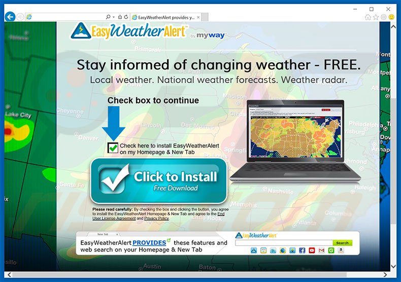 Website used to promote EasyWeatherAlert browser hijacker