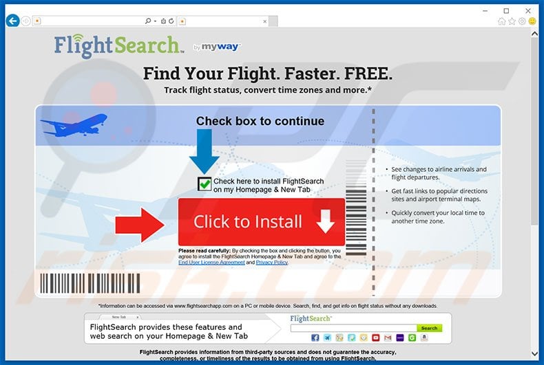 Website used to promote FlightSearch browser hijacker