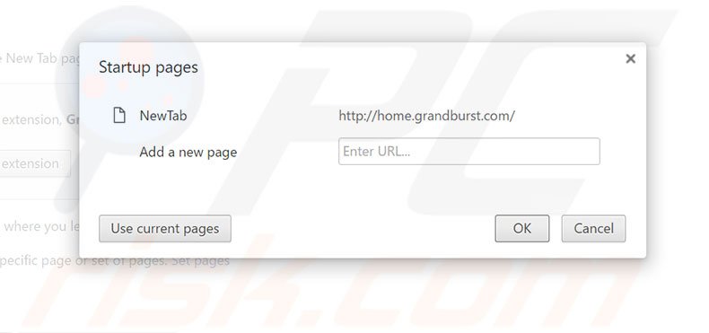 Removing home.grandburst.com from Google Chrome homepage