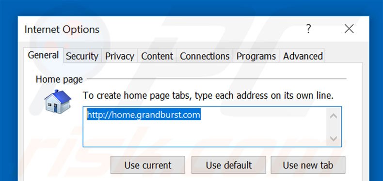 Removing home.grandburst.com from Internet Explorer homepage