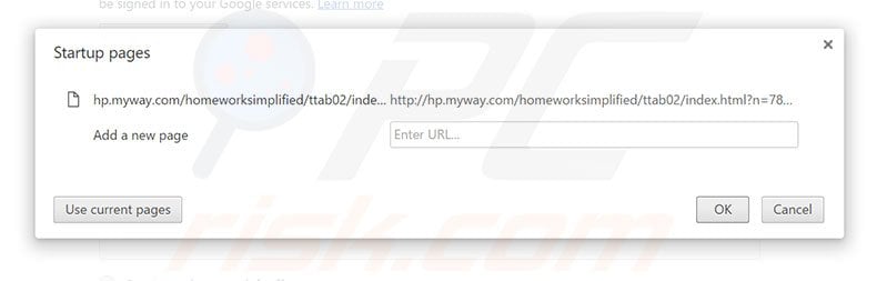 Removing hp.myway.com from Google Chrome homepage